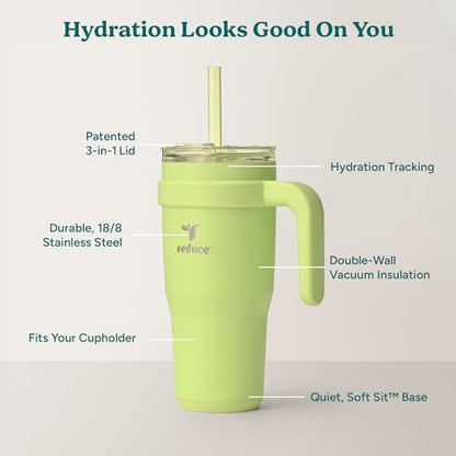 REDUCE 24 oz Stainless Steel Tumbler with Handle - Dual-Wall Vacuum Insulated Travel Mug, Sweat-Proof Lid & Reusable Straw - Keeps Drinks Cold for 24 Hrs, Fits Cupholders, Dishwasher Safe - Mojito - color: Mojito, size: 24 Ounces