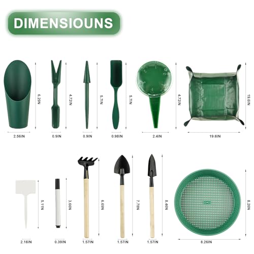 16Pcs Garden Tools, Mini Garden Hand Transplanting Succulent Tools Set, 19.6" Thickened Plant Repotting Mat & Succulent Hand Tools, Plants Transplanting Supplies for Indoor Outdoor Fairy Care, Cactus