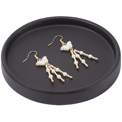 Beebeecraft Round Ceramic Jewelry Tray Black 4.8 Inch | Flat Jewelry Dish, Bathroom Organizer, For Rings Earrings Necklaces Bracelet Watch Keys, For Soap Perfume Small Plant - color: Black
