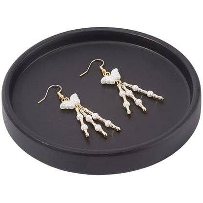 Beebeecraft Round Ceramic Jewelry Tray Black 4.8 Inch | Flat Jewelry Dish, Bathroom Organizer, For Rings Earrings Necklaces Bracelet Watch Keys, For Soap Perfume Small Plant - color: Black