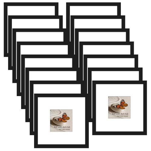Memory Island 8x8 with 4x4 Photo Frames for Wall and Tabletop Display, 8 by 8 Black Picture Frames with HD Plexiglass, Set of 15 - color: Black, size: 8x8"