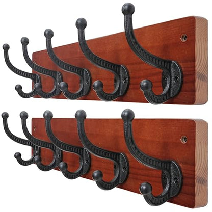WEBI Rustic Coat Rack Wall Mount,5 Cast Iron Coat Hooks Wall Mounted,Heavy Duty Wood Wall Coat Hanger Hooks for Hanging Coats,Jacket,Clothes,Backpack,Farmhouse,Cherry,2 Packs - color: Cherry, size: 17 Inch(2 Packs)