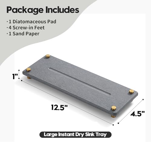 Kitchen Sink Caddy Water Absorbing Stone Drying Tray, Diatomite Bathroom Sink Organizer, Faucet Counter Mat Coaster, Soap Dish Rack Riser Dispenser Sponge Holder, Dark Gray Gold -12.5" x 4.5" - color: 12.5"x 4.5" - Dark Gray - Gold