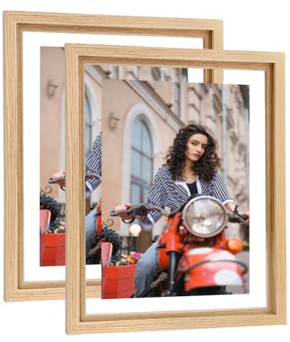 11x14 Floating Picture Frames Set of 2, Natural | Double HD Plexiglass Floating Frame Display Any Size Picture up to 11x14, Tabletop or Wall Hanging - color: Natural