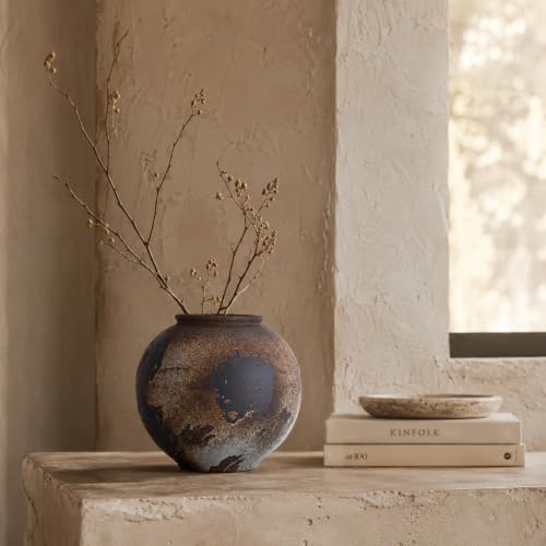 Wabi Sabi Vase, 6.1in Small Rustic Ceramic Vase for Shelf Decor | Small Brown Ceramic Wabi Sabi Vase, Water-Safe with 3.3-Inch Opening, for Shelves, Flowers and Gifts - color: Brown, size: 6.1in