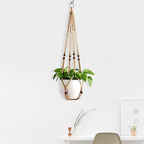 Macrame Plant Hangers Indoor 36'' Hanging Planter Basket Flower Pot Holder with Beads No Tassels.Brown 2 Packs 4 Pcs Hooks
