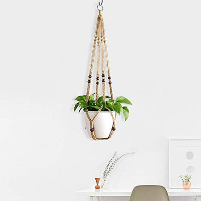 Macrame Plant Hangers Indoor 36'' Hanging Planter Basket Flower Pot Holder with Beads No Tassels.Brown 2 Packs 4 Pcs Hooks