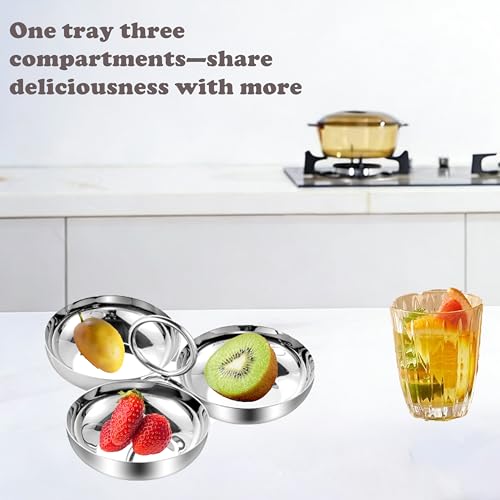3-in-1 Stainless Steel Snack Bowls, Serving Tray for Nuts & Candy | Durable 304 stainless steel snack tray with 3 connected bowls, keeps nuts, candy and appetizers organized for parties.