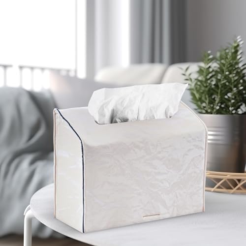 Hand Towels Box Cover,PU Leather Tissue Box Cover Holder Compatible with Kleenex Disposable Paper Hand Towels Suitable for Dining,Kitchen,Bathroom(1-White) - color: 1-white