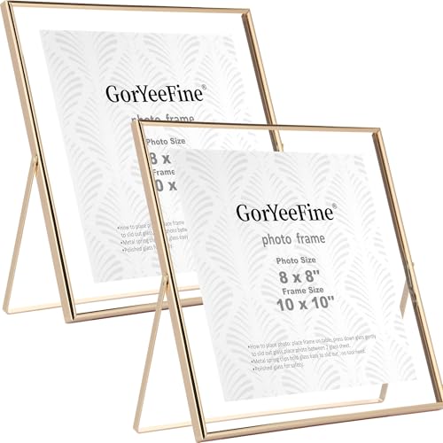 Gold 10x10 Floating Frame 2 Pack for Photo Size(5x5'',6x6'',8x8''),Adjustable Tabletop/Shelf floating Photo Frame,for Wedding,Christmas,Birthady,Home or Office Decor. - color: Gold, size: 10x10''For 8x8''2PK