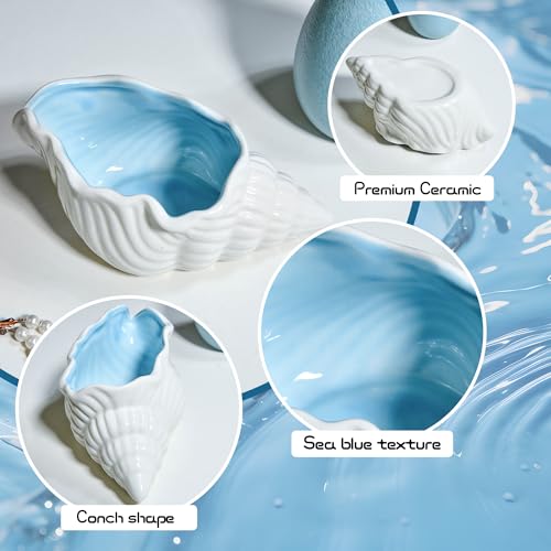 Conch Shell Ceramic Jewelry Tray, Blue White Ring Holder Dish, Decorative Trinket Dish for Rings Earrings Necklaces Bracelet Keys - style: Conch