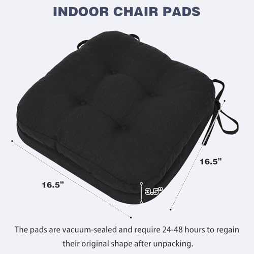 baibu Dining Chair Cushions, Dual-Layer Patent Design Memory Foam Kitchen Chair Cushions, Non-Slip Seat Pads with Ties, 16.5 x 16.5 x 3.5in, 1 Pack, Black - color: Black, size: 1 Count (Pack of 1)