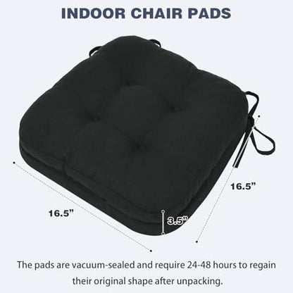 baibu Dining Chair Cushions, Dual-Layer Patent Design Memory Foam Kitchen Chair Cushions, Non-Slip Seat Pads with Ties, 16.5 x 16.5 x 3.5in, 1 Pack, Black - color: Black, size: 1 Count (Pack of 1)