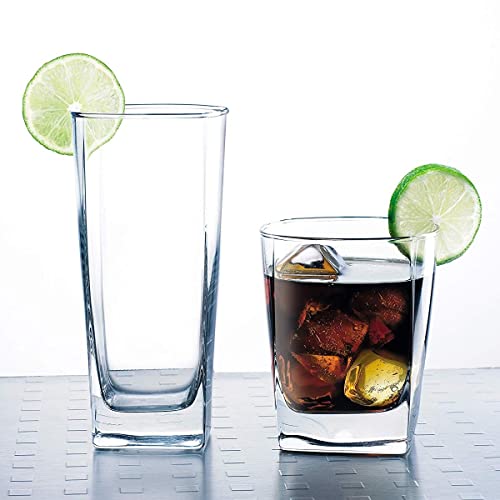 Everyday Drinking Glasses Set of 8 Drinkware Kitchen Glasses for Cocktail, Iced Coffee, Beer, Ice Tea, Wine, Whiskey, Water, 4 Tall Highball Glass Cups & 4 Short Old Fashioned Drinking Glass