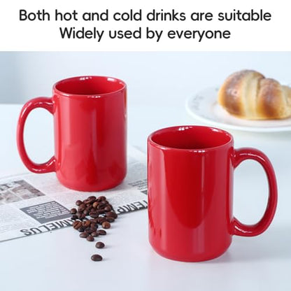 16 OZ Coffee Mugs, Classic Blank Ceramic Cup with Large Handle for Tea Latte Cappuccino, Set of 4, Red - color: Red