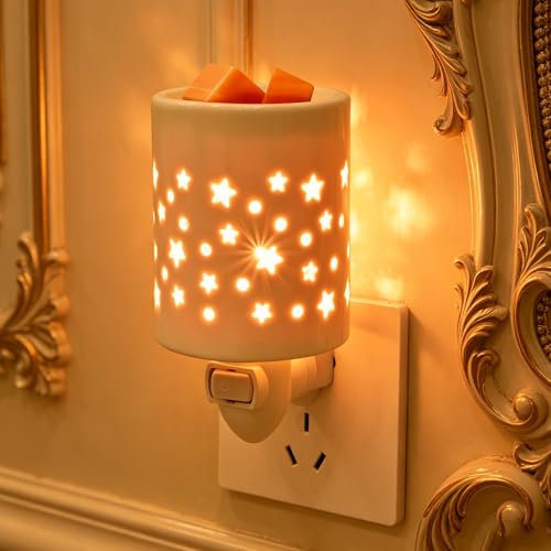 Plug in Wax Warmer,Wax melt Warmer,Candle Wax Burner, Candle Warmer,Candle Melter,for Home Office Décor and Gifts for Holiday（ White Porcelain Star Design） - color: 1-white Star