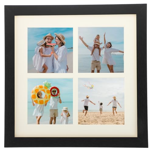 MECCANIXITY 11x11 Collage Picture Frame, Displays 4Pcs 3.5x3.5 Pictures with Mat, Solid Oak Wood Clear Acrylic Sheet Wall Mounting and Tabletop Display, Black, 1Pcs - color: Black