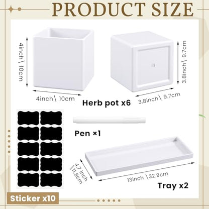 6 Pcs Herb Garden Planter Set Herb Garden Kit Indoor Plastic Plant Pots with Drainage and Saucer Succulent Cactus Vegetable Window Boxes Planter for Windowsill Indoor Outdoor Pots
