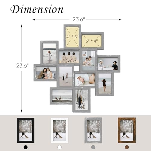 Jerry & Maggie - Photo Frame 24x24 Square Storm Eye Ashes PVC Picture Frame Selfie Gallery Collage Wall Hanging for 6x4 Photo - 12 Photo Sockets - Wall Mounting Design - color: Ashes