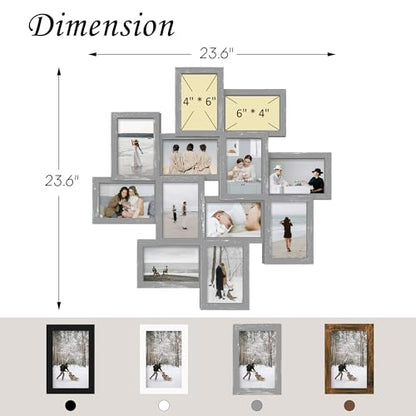 Jerry & Maggie - Photo Frame 24x24 Square Storm Eye Ashes PVC Picture Frame Selfie Gallery Collage Wall Hanging for 6x4 Photo - 12 Photo Sockets - Wall Mounting Design - color: Ashes