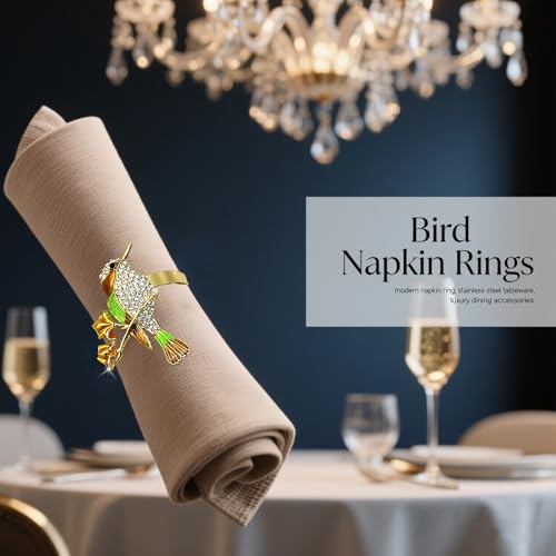 Hummingbird Napkin Rings Set of 6 Sparkly Rhinestone Bird Napkin Holder for Spring Party Garden Wedding Baby Shower Decor,Lively Dining Table Setting for Holiday Gathering & Family Dinner - style: Yellow