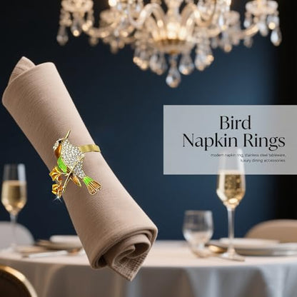 Hummingbird Napkin Rings Set of 6 Sparkly Rhinestone Bird Napkin Holder for Spring Party Garden Wedding Baby Shower Decor,Lively Dining Table Setting for Holiday Gathering & Family Dinner - style: Yellow