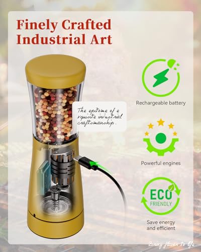 Electric Salt and Pepper Grinder Set with Storage Base, Stainless Steel Rechargeable Salt and Pepper Grinder Set with 4.5 oz Large Capacity, 1.8" Wide Mouth, Adjustable Coarseness, Ideal for Kitchen - color: Yellow