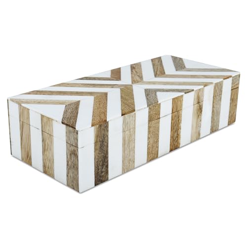 Handicrafts Home White Decorative Storage Box with Lid Wooden Coffee Table Storage Box Decorative Organizer for Living Room Decor – Resin Inlay Marquet Chevron Collection - 10x4.5x2.5 - color: MARQUET-CHEVRON, size: 10 x 4.5 x 2.5 Inches