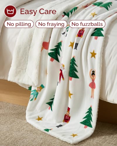 Christmas Sherpa Blanket Throw Size, Reversible Blanket - Nutcracker, 50x60 | Super Soft Double Sided Throw for Bed, Sofa, Couch, Reversible Sherpa Fleece Blanket, Thick, Warm, Plush, Xmas Winter Bedding - color: 05 - Nutcracker