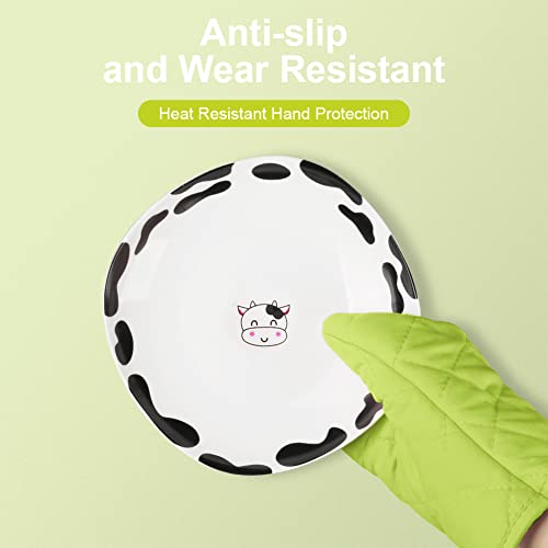 AUAUY Green Oven Mitts, 1 Pair Kitchen Mittens, 392°F Heat Resistant Oven Gloves Non-Slip Kitchen Gloves for Oven, BBQ Gloves-Oven Mitts Infill Cotton Cooking Gloves for Oven Grilling Cooking Baking - color: Green