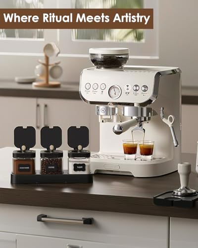 Glass Coffee Containers Set, 3 Pcs, Black | Coffee Station Storage Set with Lids, Spoons and Bases, Includes Stickers and Pen, Storage Jars for Sugar, Coffee, Spices