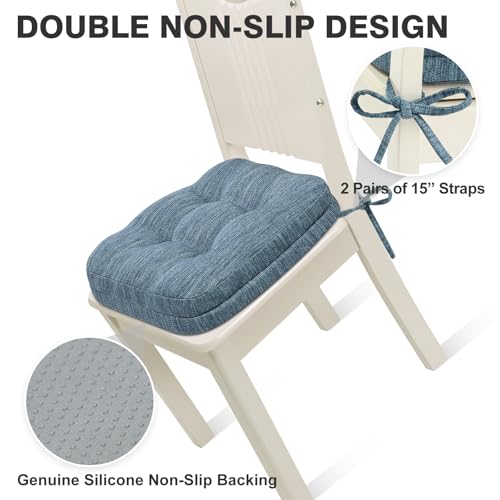 Shinnwa Dining Chair Cushions Set of 2, Dual-Layer Memory Foam Kitchen Chair Cushions, Patented Design Seat Pads with Ties, 16.5 x 16.5 x 3.5in, 2 Pack, Denim Blue - color: Denim Blue, size: 2 Count (Pack of 1)