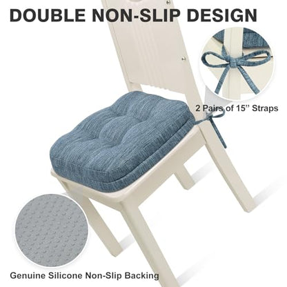 Shinnwa Dining Chair Cushions Set of 2, Dual-Layer Memory Foam Kitchen Chair Cushions, Patented Design Seat Pads with Ties, 16.5 x 16.5 x 3.5in, 2 Pack, Denim Blue - color: Denim Blue, size: 2 Count (Pack of 1)