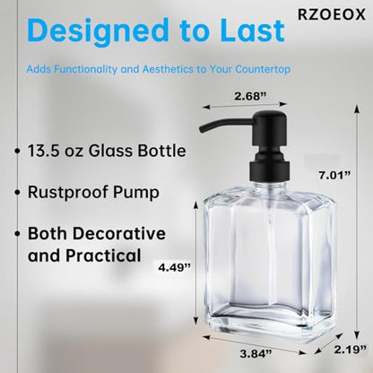 Clear Glass Soap Dispenser with Oil Rubbed Bronze Pump, 13.5 OZ Liquid Soap Dispenser Square with Stainless Steel Pump for Dish Hand Soap Bathroom Kitchen Vanity Countertop - color: Oil Rubbed Bronze, size: 13.5 oz