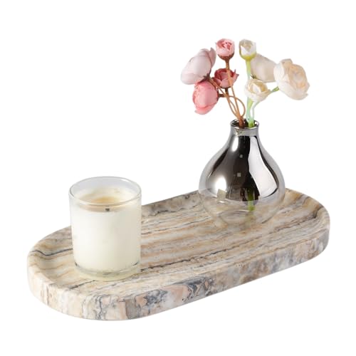 Natural Marble Bathroom Tray for Decor Countertop, Marble Vanity Tray for Candles Perfume, Jewelry, Cosmetics, Stone Decorative Trays for Dresser Organizer(White Traonyx) - color: White Traonyx, size: 12" x 6" x 0.7"