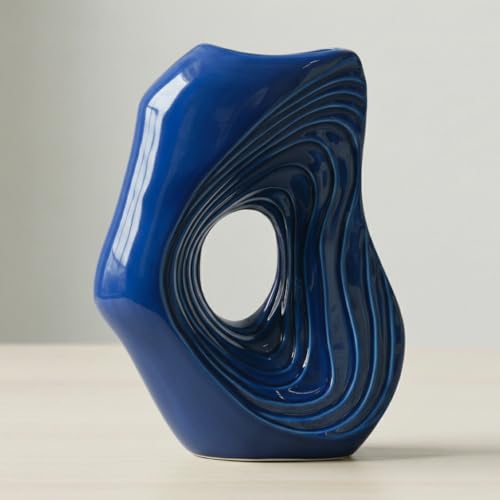Sunddo Blue Ceramic Vase, 11 Inch Tall | Modern Decorative, Donut Vase Design, For Living Room, Table, Shelf, Console, Entryway, Coastal Decor Style - color: Blue, size: 11 inch