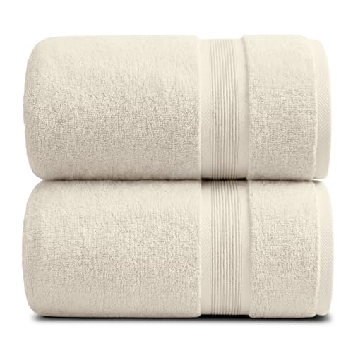 Luxury Bamboo Rayon Oversized Bath Towel Set | 2-Pack | Ultra Soft | Beige | 35% Bamboo Rayon - 65% Zero Twist Cotton | Absorbent Quick-Dry Towels for Bathroom | Ultra Soft | OEKO-TEX Standard 100 - color: Sand, size: Oversized Bath Towels (2 Pack)