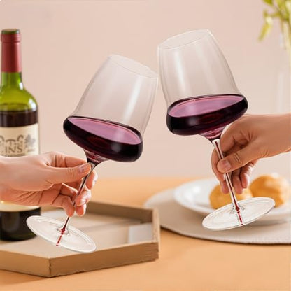 KAMMAK Crystal Red Wine Glasses Set of 2, 24.69 oz Stemmed Glasses, XY009 | Hand Blown, Bordeaux Wine Glasses, Thin Rim & Long Stem, Red & White, Daily Use, Wedding or Birthday Gift for Women - size: 8KPDSXY009