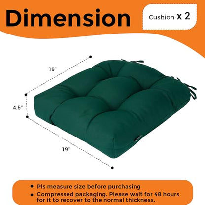 Magpie Fabrics Outdoor Tufted Seat Cushion 19"x19" Set of 2 (Dark Green) | Waterproof Patio Chair Pads with ties Tatami Floor Pillow for Room Garden Balcony Office - color: Dark Green