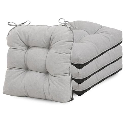 RACE LEAF Indoor Chair Cushions 4 Pack, Tufted Memory Foam Dining Room Chair Pads with Ties and Non-Slip Backing, Kitchen Seat Cushions 15.5" X 15.5" Light Gray - color: Light Gray