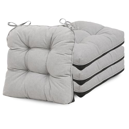 RACE LEAF Indoor Chair Cushions 4 Pack, Tufted Memory Foam Dining Room Chair Pads with Ties and Non-Slip Backing, Kitchen Seat Cushions 15.5" X 15.5" Light Gray - color: Light Gray