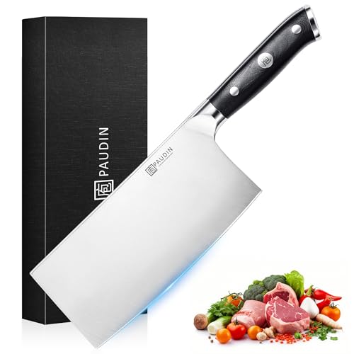 PAUDIN Cleaver Knife 7 Inch, Razor Sharp Chinese Chef Knife Dishwasher Safe, German High Carbon Steel Vegetable Cleaver with G10 Handle, Meat Slicing Slicer, Daily Meal Prep for Home and Restaurant - color: Cleaver - 7 inch