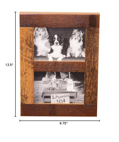 Rustic Wooden Collage Picture Frame, Wood Multi Photo Holder for Wall, Horizontal and Vertical Display, Reclaimed Barnwood, 2 Openings each 5x7 - size: 2 Openings