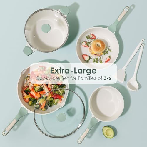 SENSARTE Nonstick Ceramic Cookware Set Large 13-Piece, Healthy Pots and Pans Set Dishwasher Safe, Non-toxic Kitchen Cooking Set with Stay-Cool Handles, Induction Compatible, PFAS Free, Green - color: Light Green