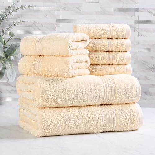 Superior Egyptian Cotton 8-Piece Towel Set, Assorted Towels for Home Bathroom, Guest Bath Decor Essentials, Includes 2 Bath, 4 Hand, 2 Face Towels/Washcloths, Quick Dry, Absorbent, Canary - color: Canary, size: 8 Piece Towel Set