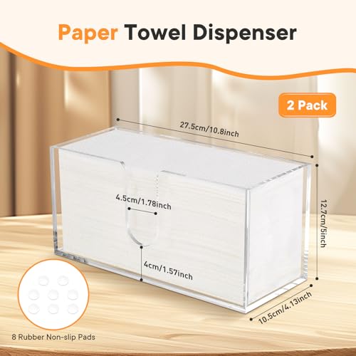 2Pcs Acrylic Paper Towel Dispenser, Paper Towel Holder Countertop Clear Multi Trifold Napkin Holder, Suitable for Z-fold, C-fold or MultiFold Paper Towels for Bathroom, Toilet, Kitchen