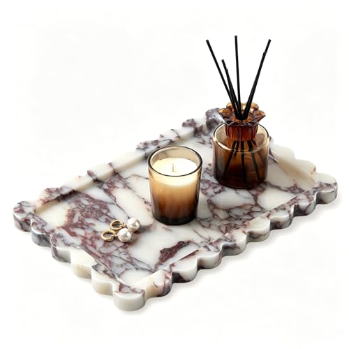Luxury Natural Scalloped Marble Tray, Elegant Catchall Organizer Home Decor | Large 11.8x7.8-Inch Calacatta Viola Scalloped Marble Vanity Tray, Elegant Catchall Jewelry Keys, Statement Bathroom Decor - color: Scalloped-calacatta Viola (11.8" X 7.8" X 0.7"