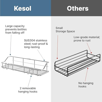 KESOL Adhesive Shower Caddy, Shower Shelf Organizer, SUS304, 2 Pack, Silver | Bathroom Organization with Hooks, Stainless Steel shower shelves - color: Silver