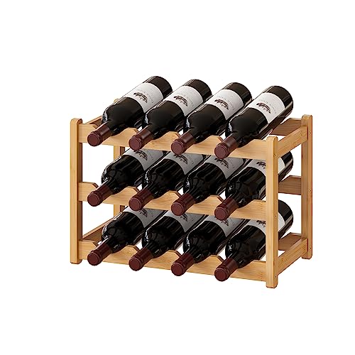 BMOSU Bamboo Wine Rack Wine Storage Cabinet Shelf 12 Bottle Wine Racks Countertop Sturdy for Kitchen Dining Room Pantry - 3 Tiers Wine Rack(Natural) - color: Natural, size: 3 Tier