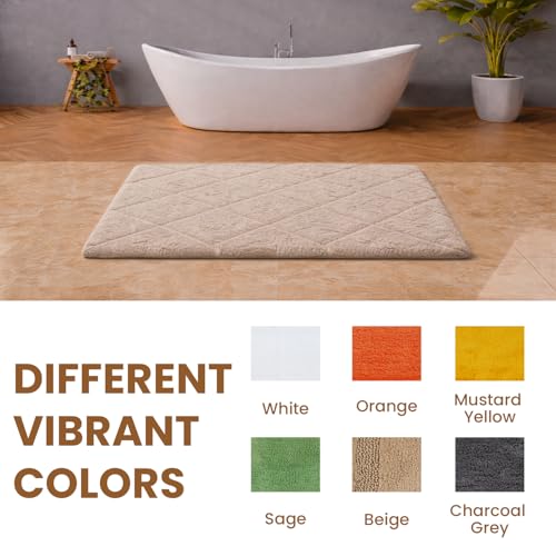 C23 20"x32" 100% Cotton Washable Bath Mat - 210 GSF Non-Slip Rug, Beige | Cushioned spa texture, reliable latex base grip, modern geometric aesthetic, perfect for master baths and guest rooms - color: Beige